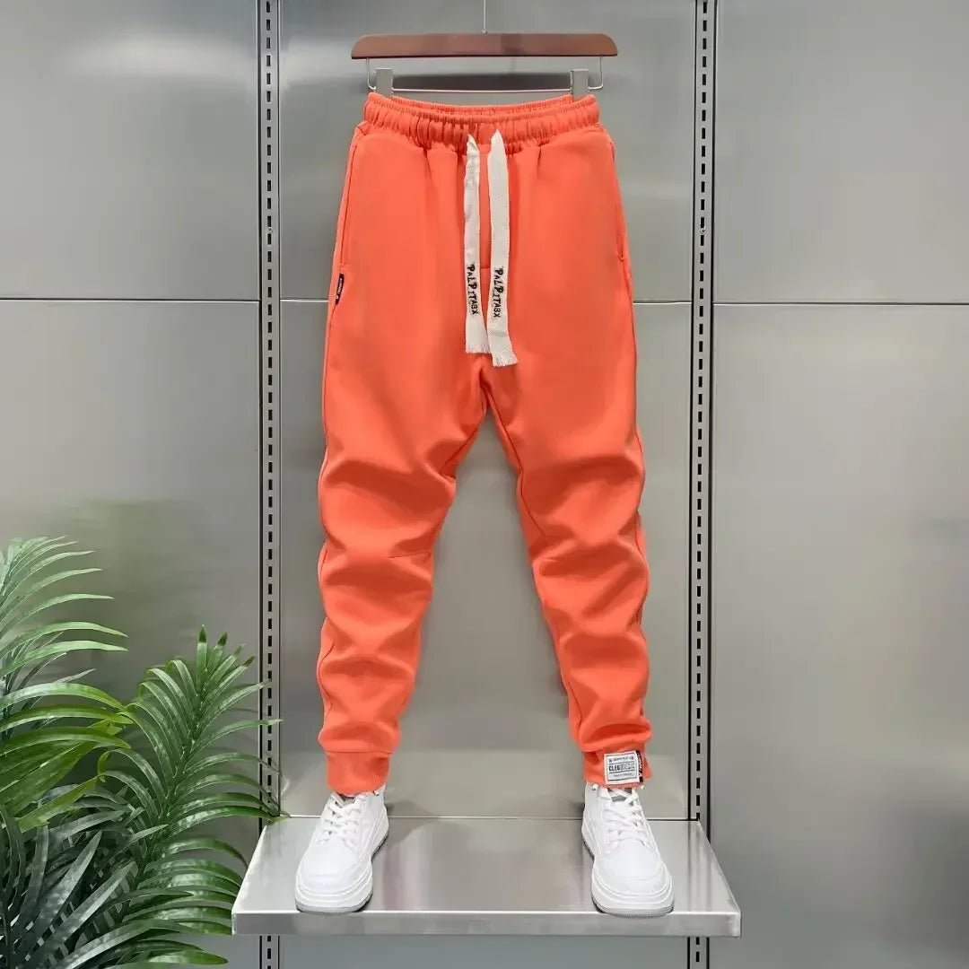 Autumn Men's orange Joggers Korean High Street Sports Trousers Cotton 9-Minute Sweatpants Fashionable Men's Clothing 2024