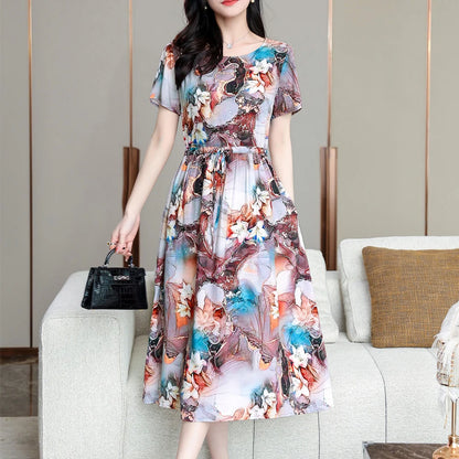 Summer women short sleeve dresses print vintage o-neck Beach Dress Sundress Vestidos dress