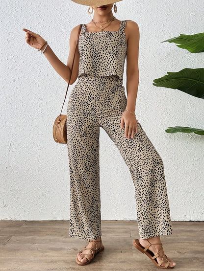 2024 New Fashion Design Women's jumpsuit double layered suspender+jumpsuit thick shoulder strap printed long casual style