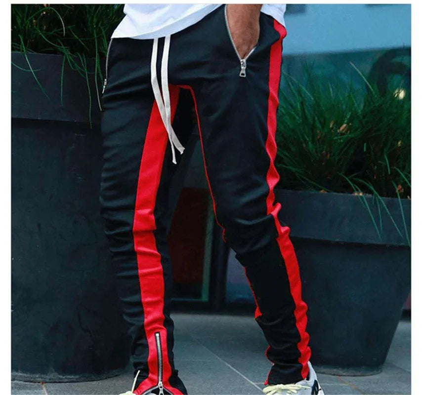 Autumn new long pants with zippered legs, men's casual sports pants, running pants, double pocket zippered jogging pants