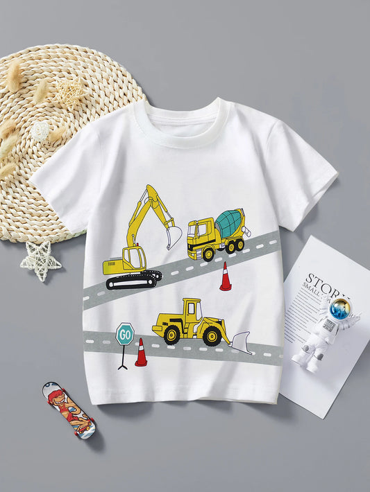 Boys/Girls casual cotton round neck short sleeve T-shirt top cartoon dinosaur print summer breathable fashion