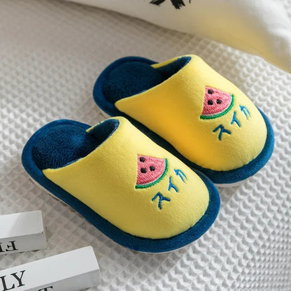 Kids Winter Warm Slippers Thick Cotton Chidlren Boys Girls Non-slip Slippers Home Hotel Casual Fruits Pattern Slippers Shoes