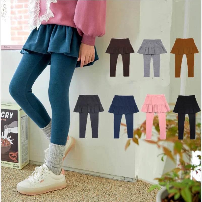 Spring Autumn Cotton Warm Girl Leggings Skirt-pants Cake Skirt Kids leggings Children girls Pants Trousers 3-11 Years