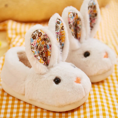 Baby Girls Cotton Slippers  New Winter Children's Cute Rabbit Plush Slippers Boys Home Indoor Shoes Furry Kids Slippers