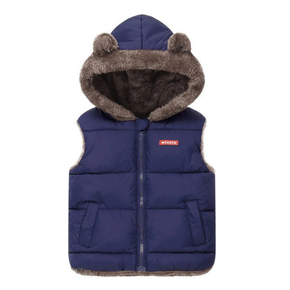 New Winter Keep Warm Boys Vest Fashion Thick Plush Hooded Collar Waistcoat For Kids 2-6 Years Old Children Outerwear