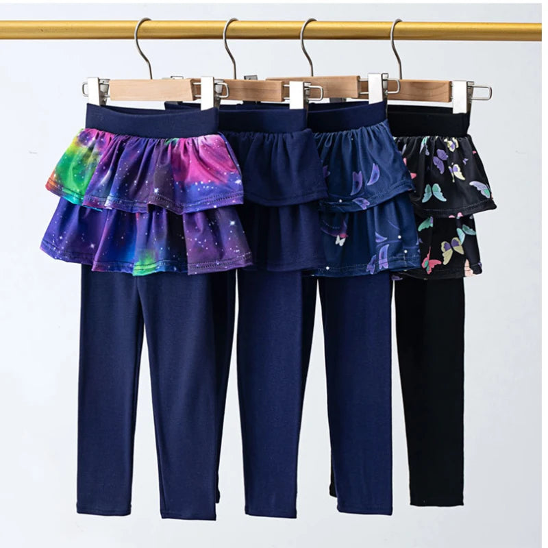 Girls' Leggings Spring and Autumn Styles Children's Fake Two-piece Pantskirt  Wearing Elastic Skirt Pants for  Girls Outside