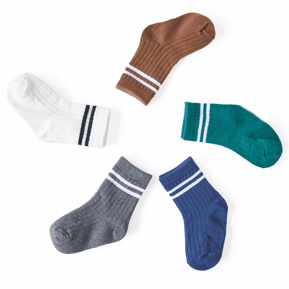 3pairs Autumn Infant Boys Striped Socks Cotton Ribbed Stretch Mouthed Babies Boys Short Socks Newborn Toddler Boys Sporty Socks