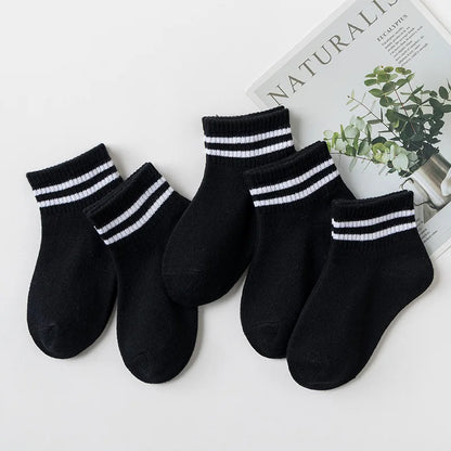 5 Pairs/Lot 2023 New Summer Children Socks Cotton Kids Teen Fashion Black White Gray For 1-12 Years Student Baby Girl Boy Socks