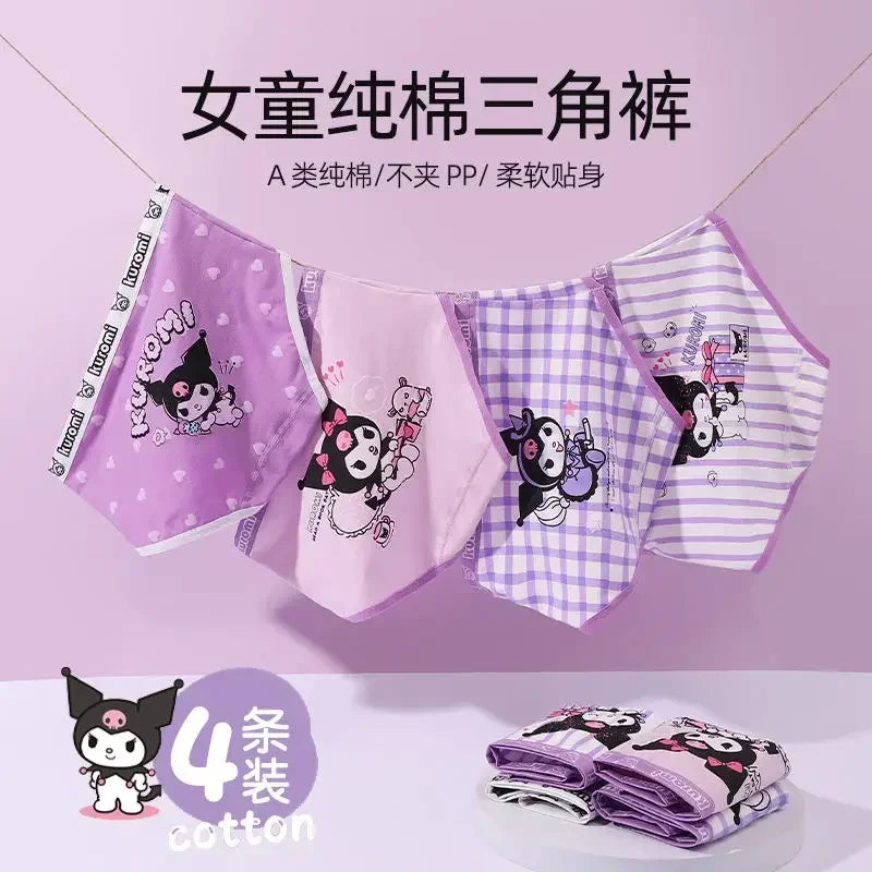 Kuromi Lynabel Cartoon Girls Briefs Quadrangle Cotton Boxer Shorts 3-12 Years Children Antibacterial Panties Girls