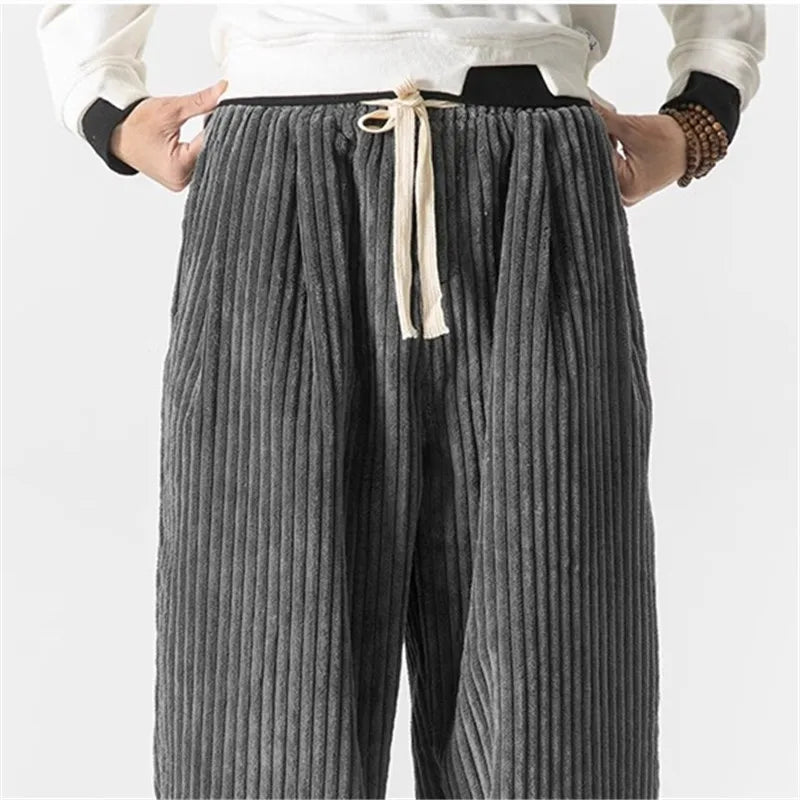 Autumn Loose Corduroy Harem Pants Men Solid Color Casual Sweatpants Mens Hip Hop Trousers Fashion Drawstring Jogging Pants Man