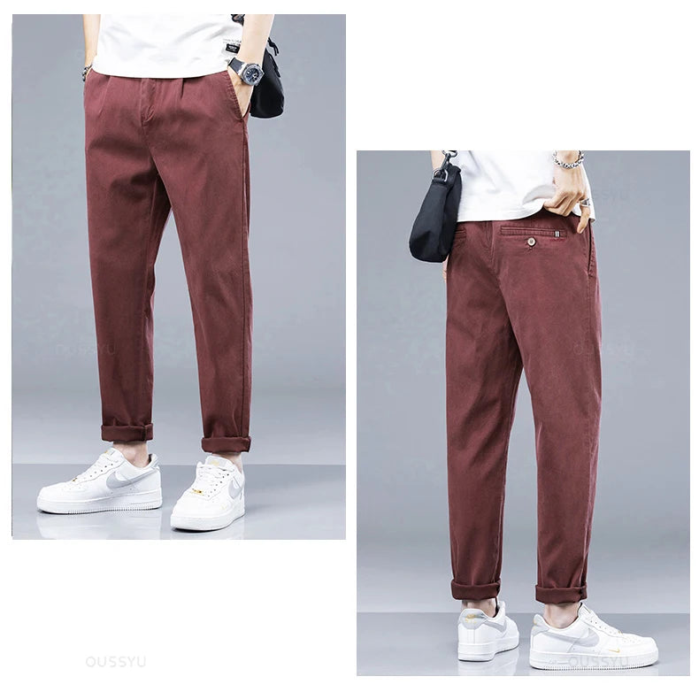 Brand Clothing New Summer Soft Lyocell Fabric Men's Casual Pants Thin Slim Elastic Waist Korea Jogger Ankle Length Trousers Male