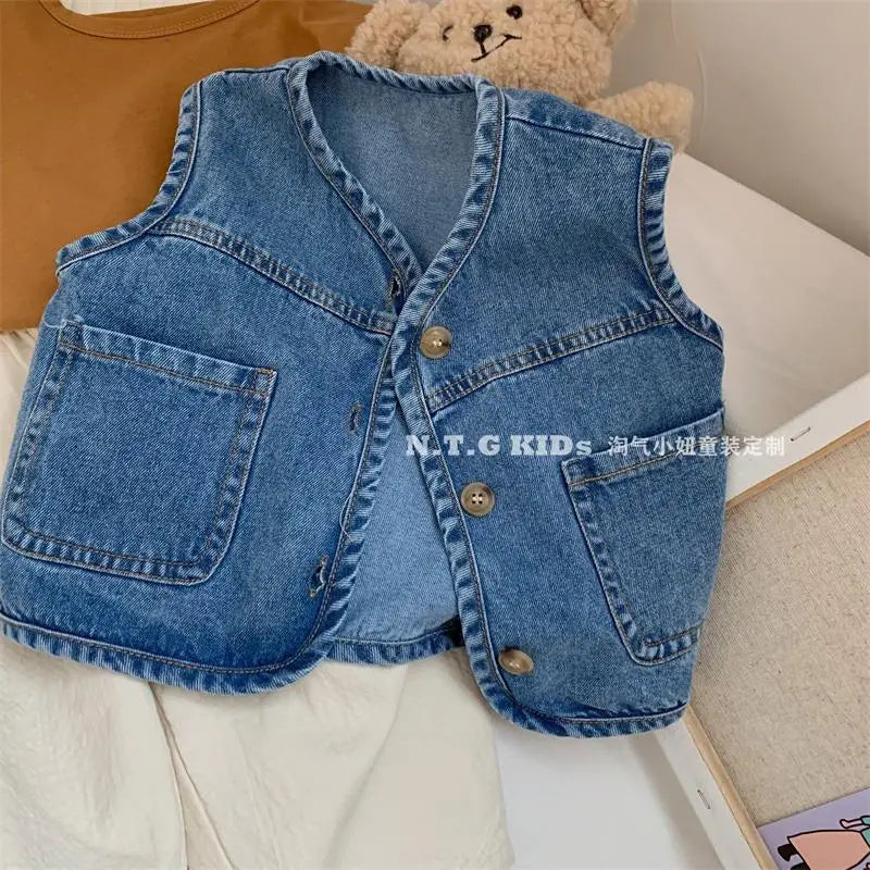 2024 new spring autumn summer fashion Baby girl kids cotton Denim vest children comfortable cute baby Clothes Children Clothing