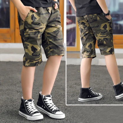 IENENS Teens Army Shorts Camouflage Short Trousers Children Short Pants Kids Cotton Boardshorts Boy Summer Thin Loose Shorts