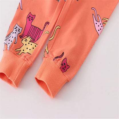 Jumping Meters New Arrival Cats Print Drawstring Boys Girls Sweatpants Full Length Children's Clothes Trousers Pants Animals