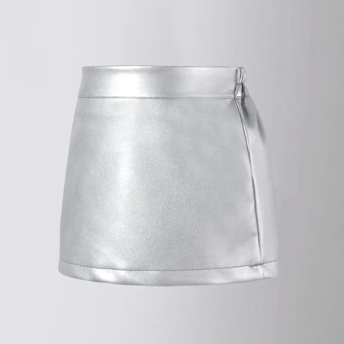 Girls Leather Skirts Silver Color PU Autumn Winter High Waist A-line Short Skirt Teen Kids Clothes Fashion Group Dance Skirtlet