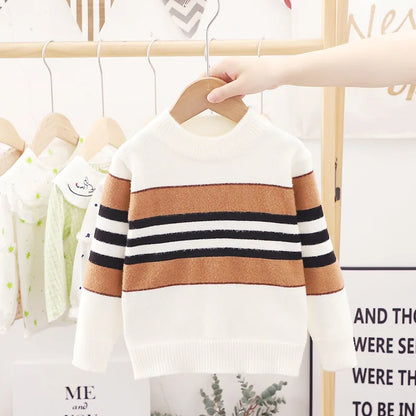 2023 Autumn Winter Girls Boys Sweater 2 Color Fashion Striped Knitted Bottoming Shirt For 2-6 Years Children Keep Warm Clothes