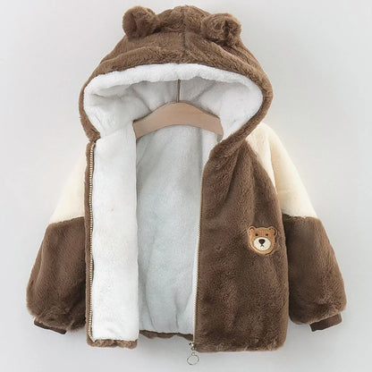 Baby Boys Fake Fur Jacket Patchwork Double-Sided Velvet Thick Hooded Coats Winter Autumn Keep Warm Outwear For 1-5 Years Kids