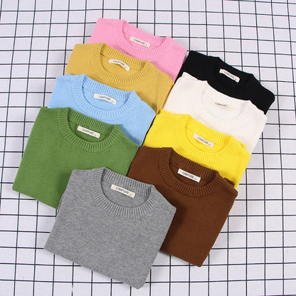 2024 Autumn Winter Baby Boys Girls Sweater Solid Color Thicken Children Knitted Clothes Kid Pullover Jumper Top Toddler Sweaters