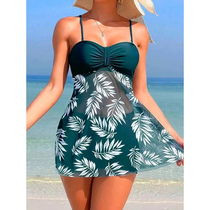 2024 Short Dress Tankini with Shorts Swimsuit Women Swimwear Female Padded Printed Bathing Swim Suit Swimming Beachwear Summer