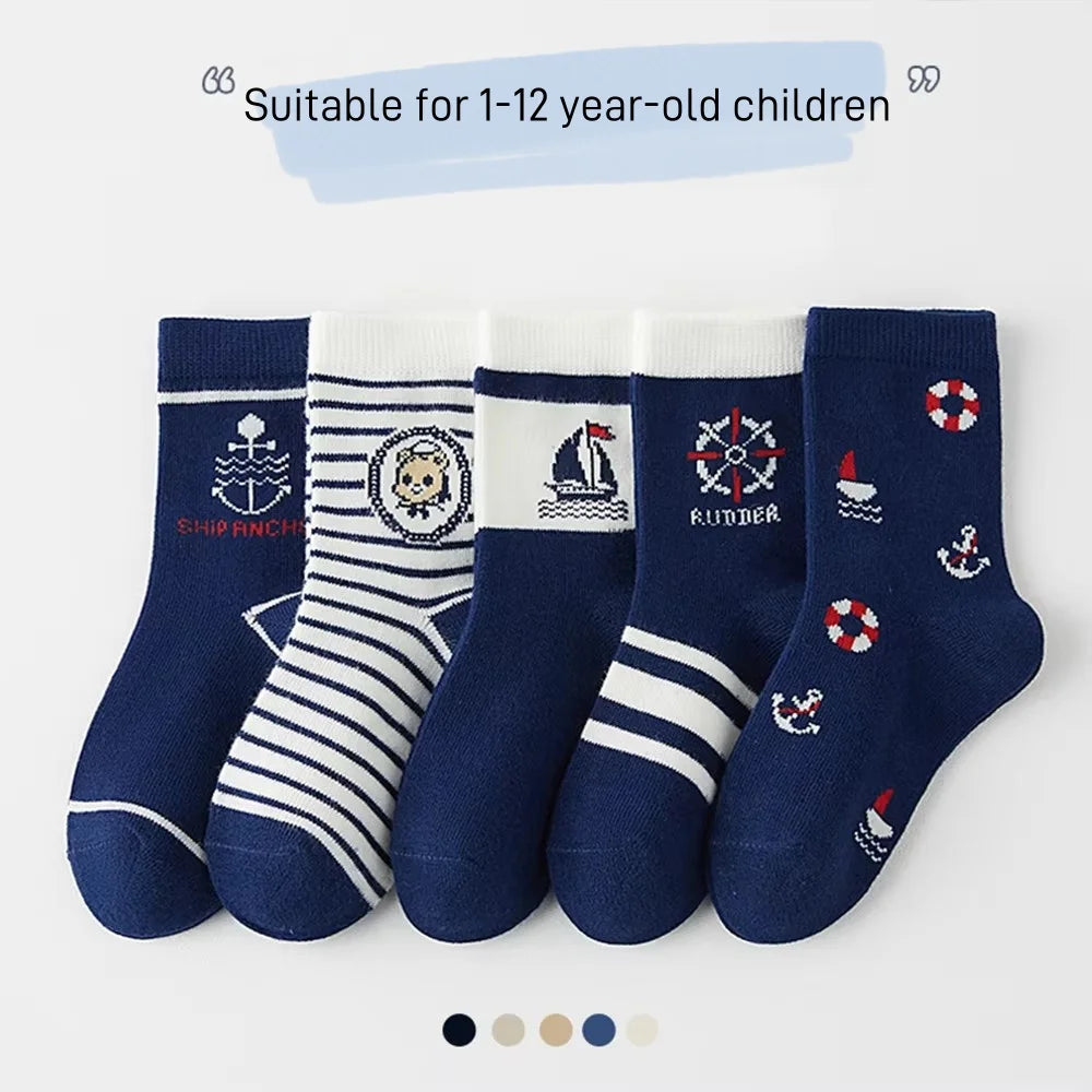 1-14T Kids' Socks Spring Autumn Cotton Socks 5 Pairs/lot Soft Cotton Socks Calf Socks Little Big Boys Crew Sock