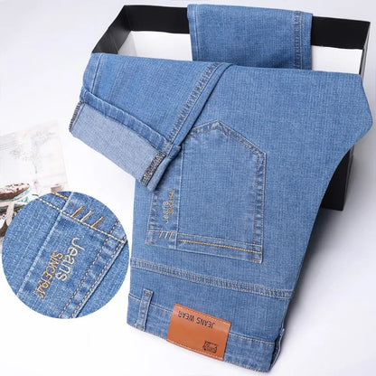 High Quality Thin Summer Men's Denim Jeans Straight Business Blue Black Color Trousers Fashion Pants New Arrivals Dropship