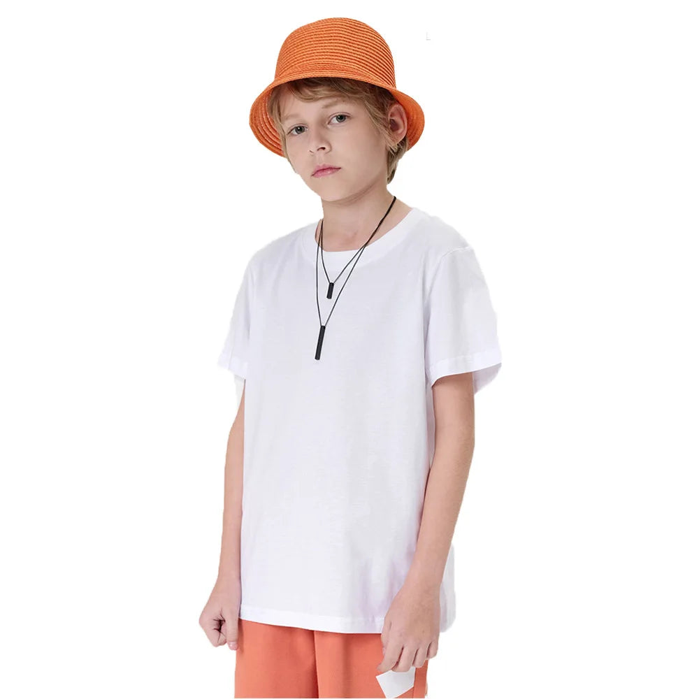 Summer Children T-shirts Solid Color Cotton Tees for Kids New Fashion Boys Girls Short Sleeve Top 2-14T Clothes Healthy T-shirts