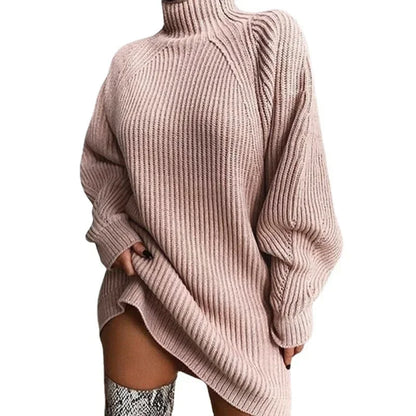 Autumn and Winter New Women's Knitted Sweater, Mid To Long Semi High Neck Women's Sweater Dress, Fashionable Women's Clothing