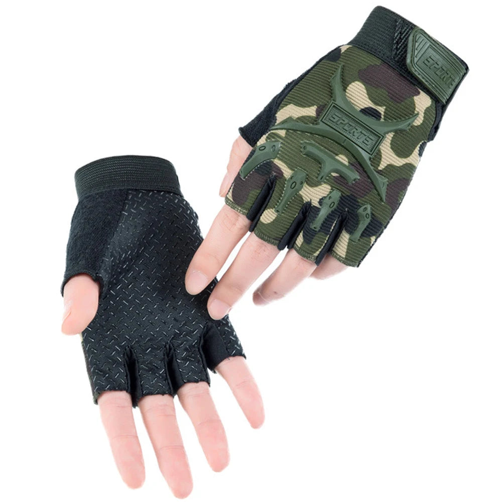 1Pair Kids Half Finger Cycling Gloves Non-Slip Fingerless Adjustable Mitten Shock-Absorbing Gloves for Boys Girls Fishing Biking