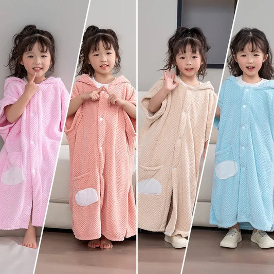 Coral Fleece Baby Bathrobe Hooded Coral Fleece Bath Towels Kids Pop Cartoon Baby Hooded Bath Towel