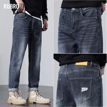 KUBRO Autumn New Classic Men's Slim Jeans Street Retro Y2K Trousers Fashion Hombre Elegant Versatile Cotton Stretch Denim Pants