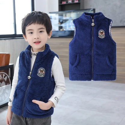 2024 Boys Vest Autumn Winter Keep Warm Children Plush Waistcoat Double Sided Girls Jacket Birthday Gifts 3-12 Years Kids Clothes