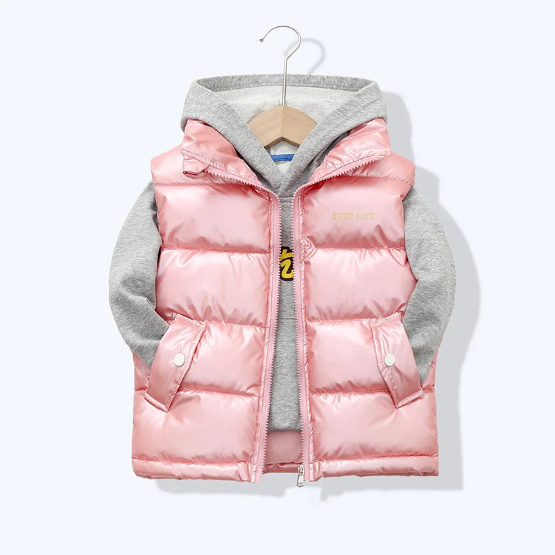 2024 Autumn Winter Children Thicken Vest Baby Boys Girls Solid Color Waistcoats Kids Zipper Outerwear Children's Clothing