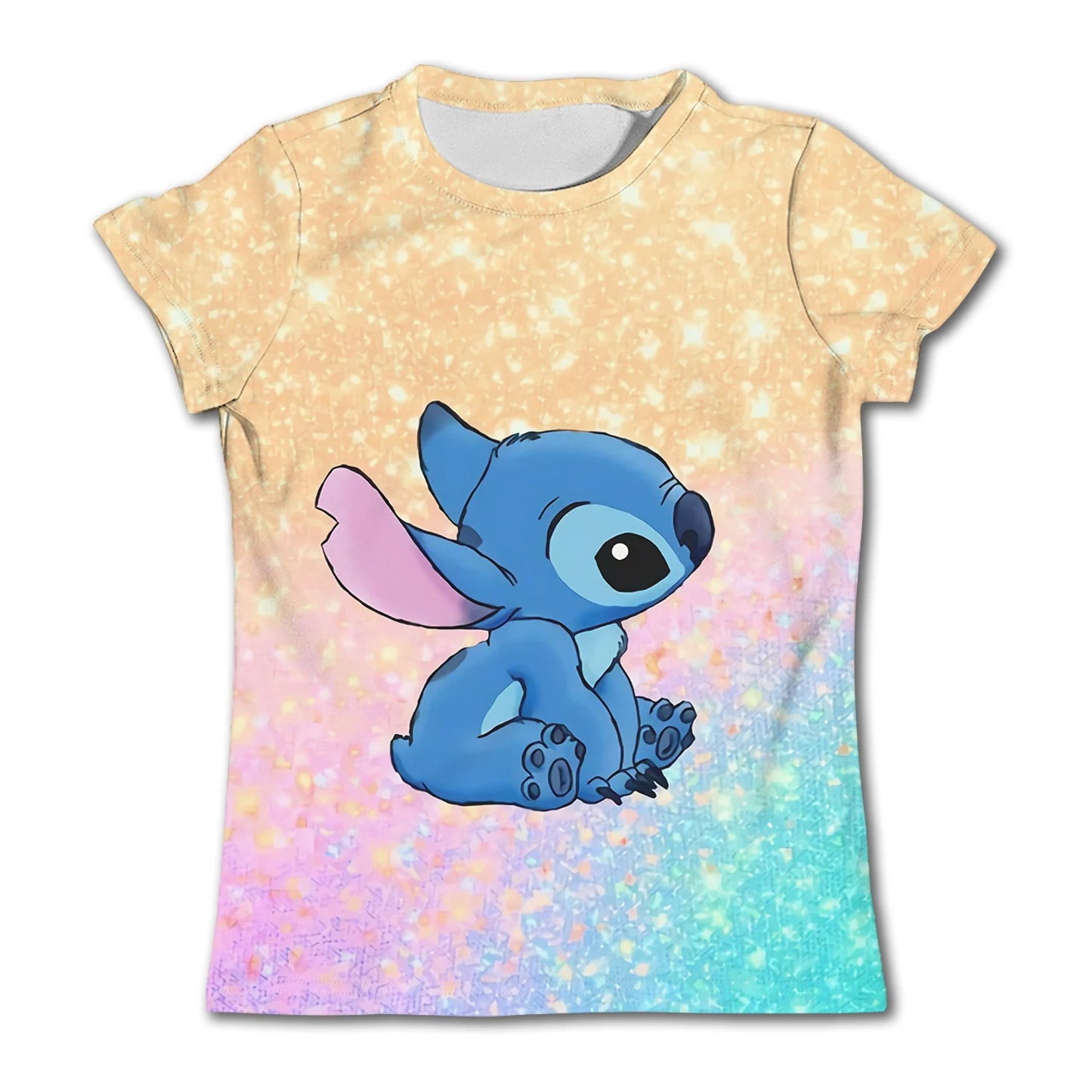 3-4Y Girls Disney Stitch T Shirts Summer Cute Cartoon Short Sleeve Children's Casual Clothing Quick Dry Tees T-shirt Kids' Top