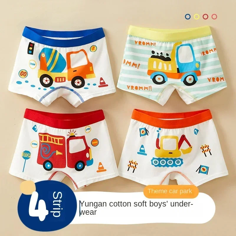 2pcs Children's Underwear Boy Panties Underpants Engineering Vehicle Cars Fire Engine Comfortable Shorts Briefs Boxers For Kids