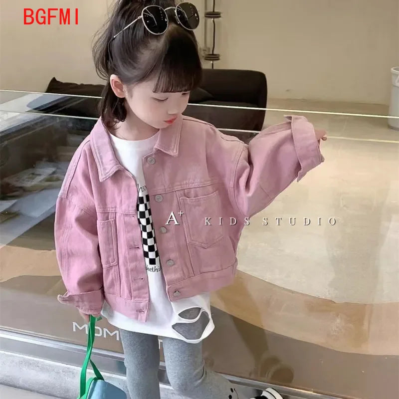 2-10Y Boys Girls Denim Cotton Jackets Pink Laple Tops Spring Autumn 2024 New Fashion Sweet Cute Coat Jacket Baby Girl Clothes