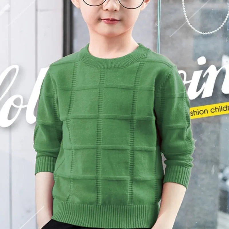 Boys' Autumn Winter New Fashion Round Neck Long Sleeve Solid Color Thread Shirt Casual Kids Children's Clothing Sweaters Tops