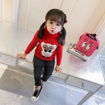 PHILOLOGY 2T-8T owl pattern winter boy girl kid thick Knitted bottoming turtleneck shirts high collar pullover sweater