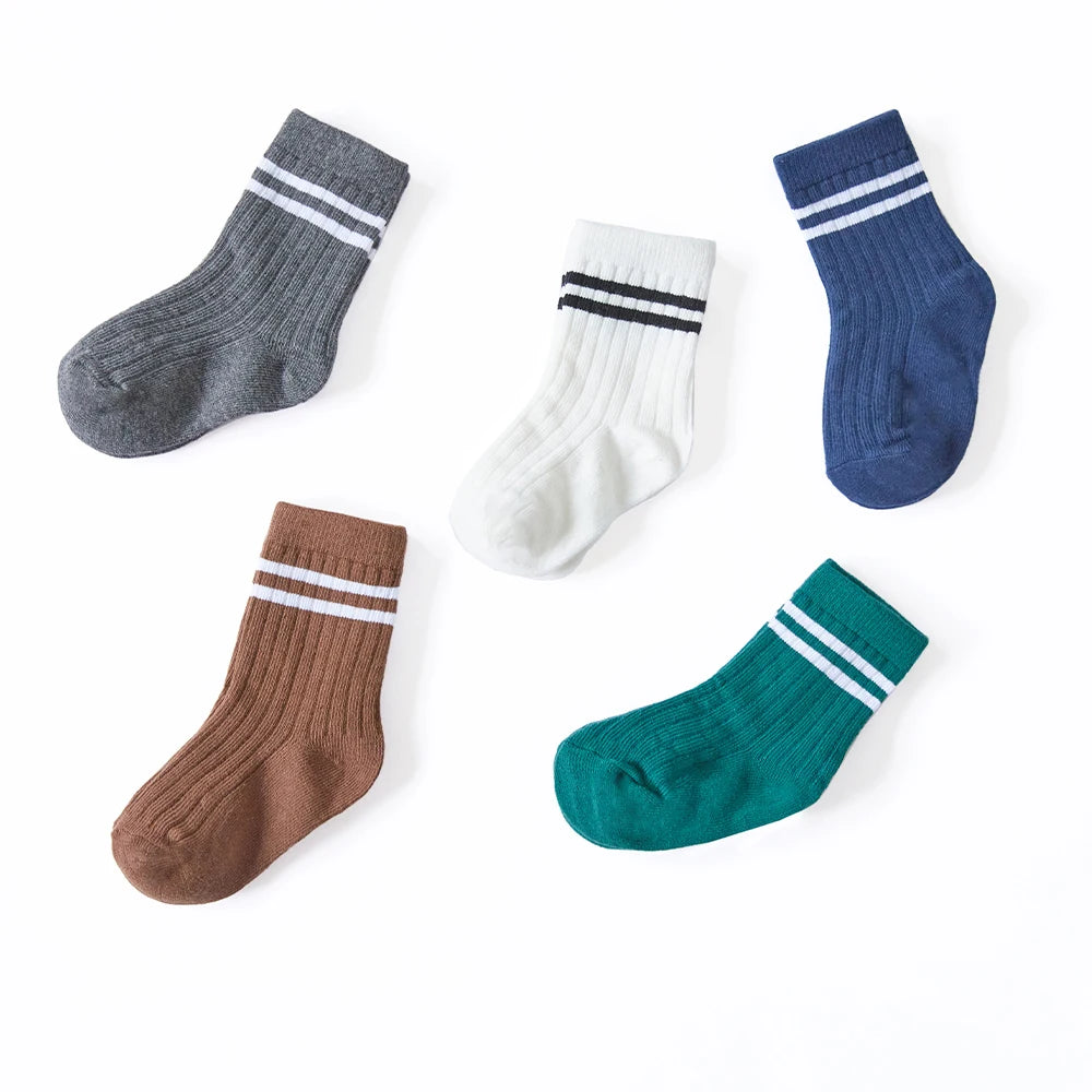 3pairs Autumn Infant Boys Striped Socks Cotton Ribbed Stretch Mouthed Babies Boys Short Socks Newborn Toddler Boys Sporty Socks