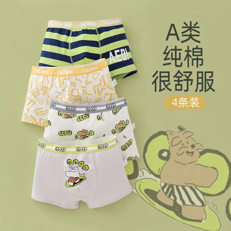 4PCS Boy Cotton Soft Antibacterial Panties Kid Cartoon Dinosaur Print Knickers Thin Breathable Briefs 3+y Young Child Underwears