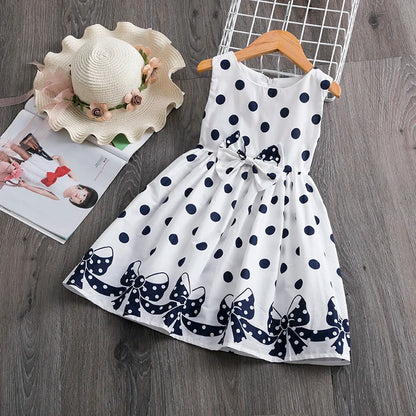 Summer Girls Short Sleeve Dress For Kids Polka Dot Dress Wedding Birthday Party Vestidos 3 6 7 9 12Year Children Casual Clothing