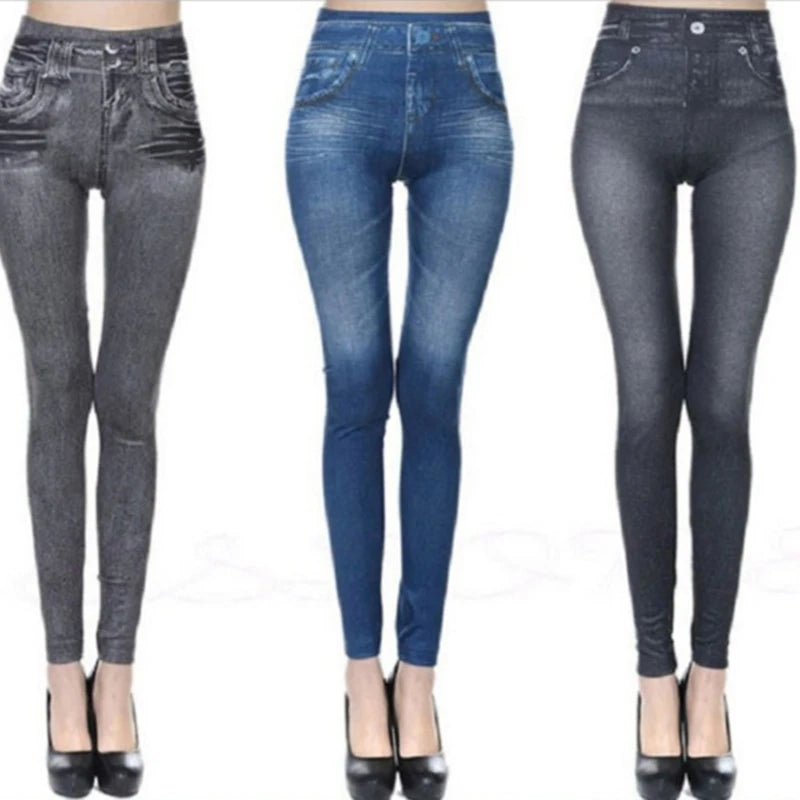 Slim Women Leggings Faux Denim Jeans Leggings Fashion Fitness Leggings High Waist Pencil Pants Skinny Female Workout Running