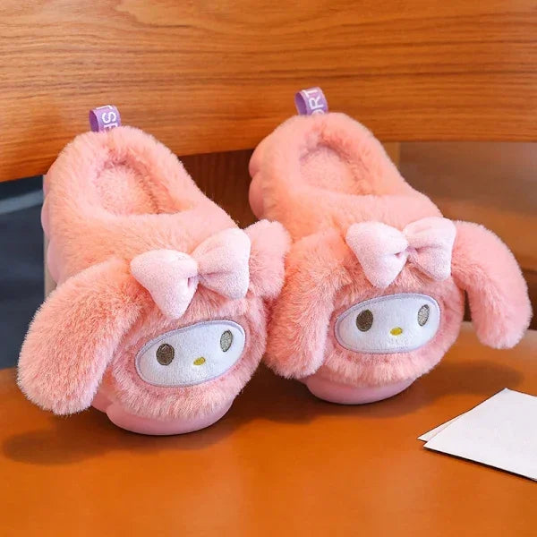 2024 New Winter Warm Cute Cartoon Indoor Mule Soft Non-slip Fluffy Slippers For Kids Teen Boys Girls Children Home Cotton Shoes