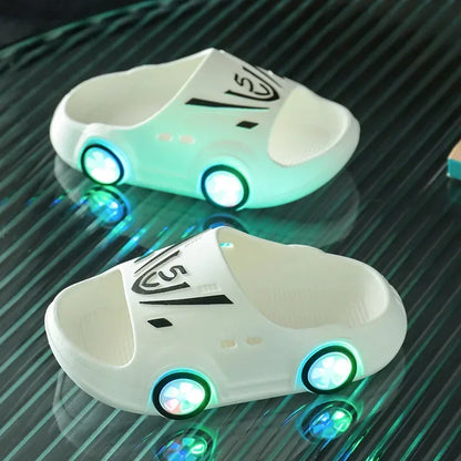 Kids Luminous Slippers Summer Indoor Cartoon Car Girls Shoes Soft Anti-slip Boy Beach Shoes Fashion Outdoor Children LED Slipper