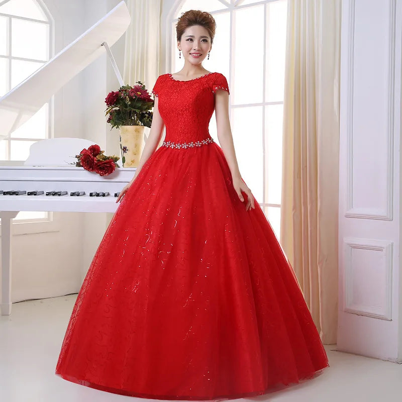 Plus size Vestidos De Novia Real Photo Red White Lace O-neck Sequins Wedding Dresses Cheap Princess Bride Gowns Frock HS587