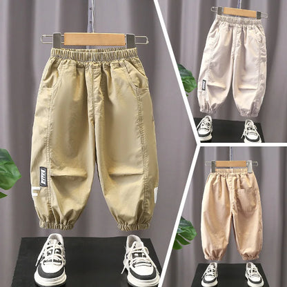 Summer Boys and Children's Fashion Black Label White Letter Long Pants Mosquito proof Pants Casual Pants 1-6 Years Old