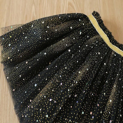 Girls 2024 Summer Fashion Solid Color Starry Sky Sprinkled Gold Spring Short Skirt Short Skirt