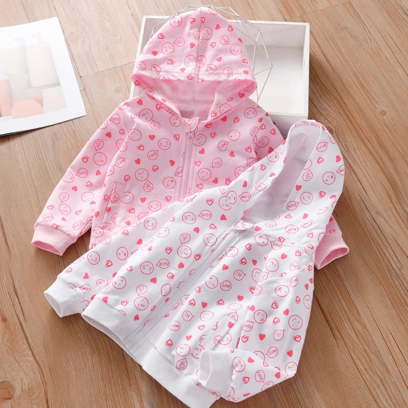 Girls' Hoodie Spring And Autumn 1-7 Years Old Children'S Printed Top 100% Cotton Kids Zipper Shirt Suitable For Leisure Outdoor