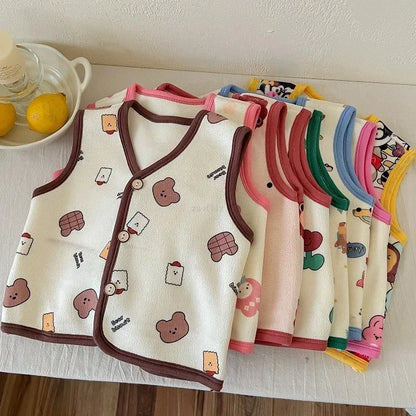 Winter Baby Vests Fleece Sleeveless Jackets for Kids Warm Boys Girls Windbreaker Cartoon Flower Cute Toddler Waistcoat Clothing