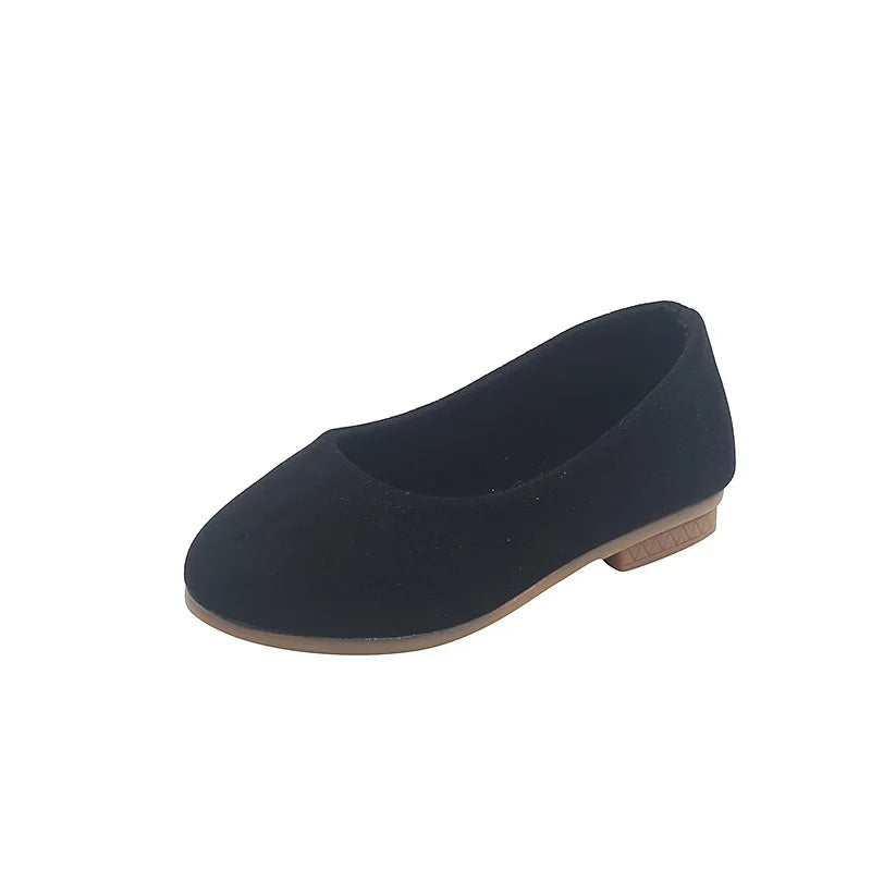 Girls Flat Leather Shoes Kids Casual Flats Candy Color Slip-on Loafers Flock Fabric Simple Chic Princess Children's Black Shoes