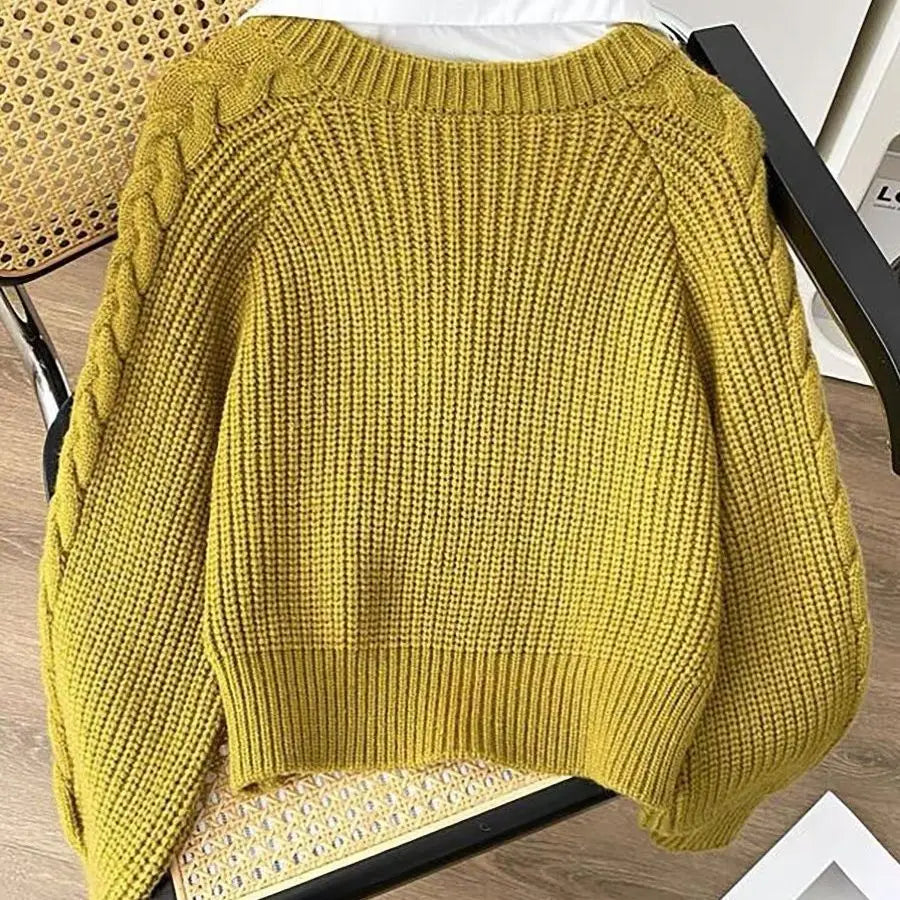 Japanese Lazy Retro Design with Fake Two Sweaters for Autumn and Winter Women's Clothing